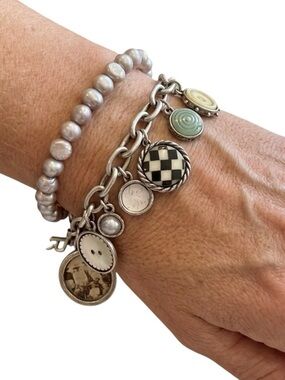 Vintage MMA Metropolitan Museum Art Charm Bracelet Silver Multi Faux Pearls